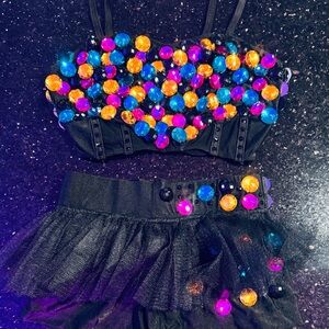 NEW Glamour SA Colorful Beaded Black Two-Piece